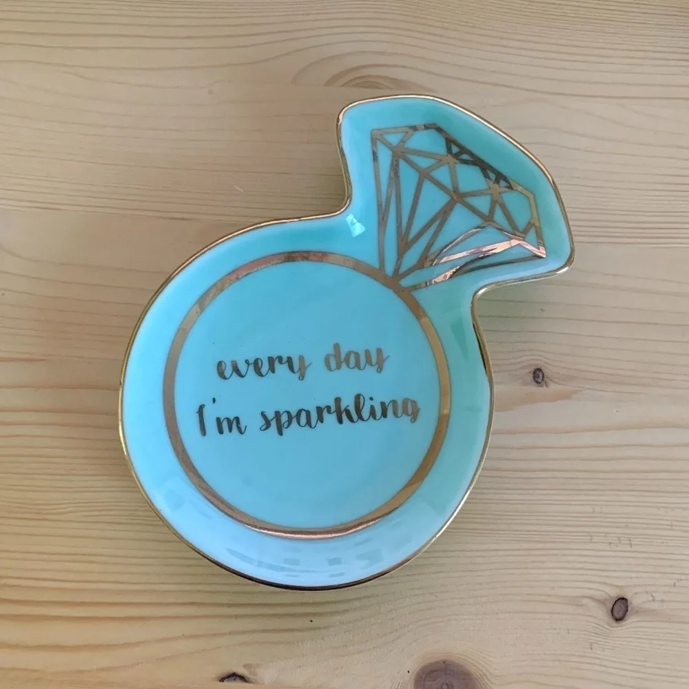 Ring Dish Turquoise and Gold Every Day I'm Sparklin Trinket Tray